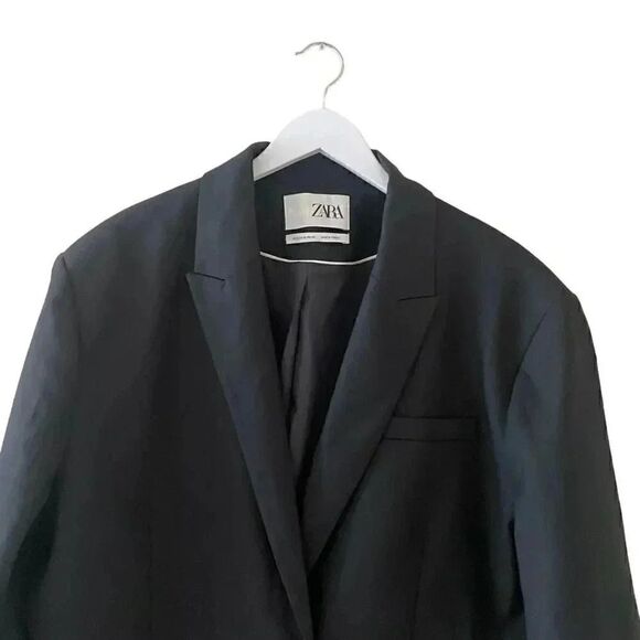 ZARA Single Button Black Oversized Blazer Suit Separates Viscose Blend SZ XL - Picture 2 of 11